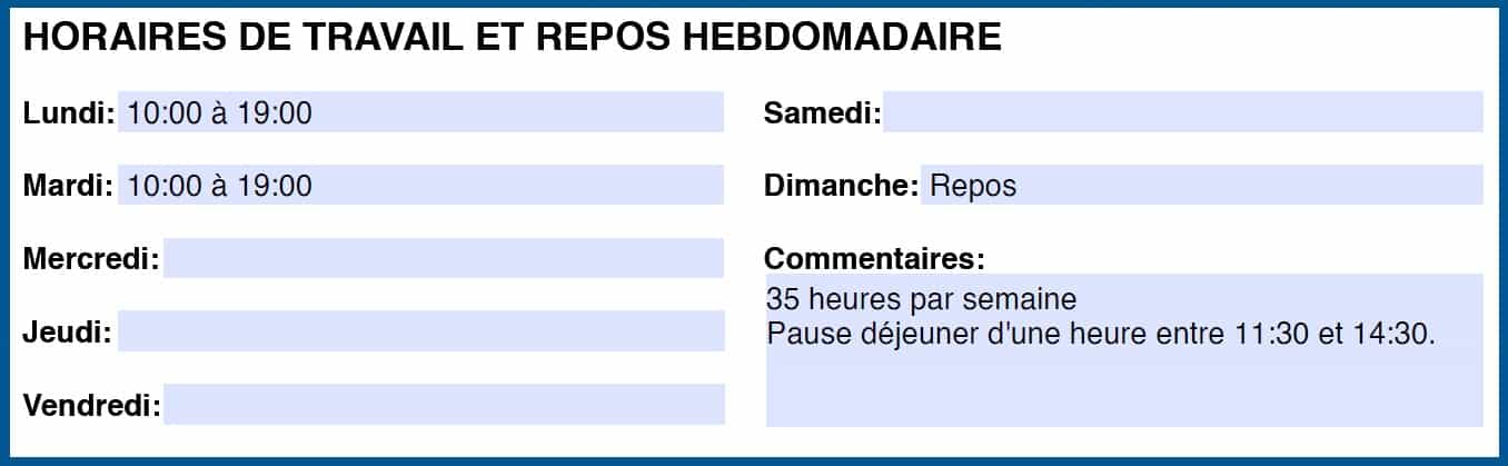 Affichage Horaires De Travail Et Planning Hebdomadaire