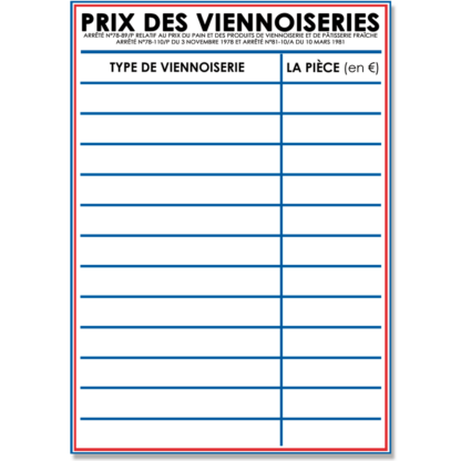 Affichage du Prix des Viennoiseries