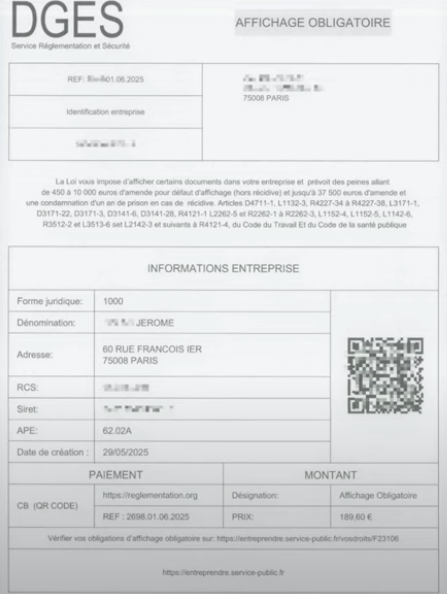 Courrier DGES Affichage Obligatoire