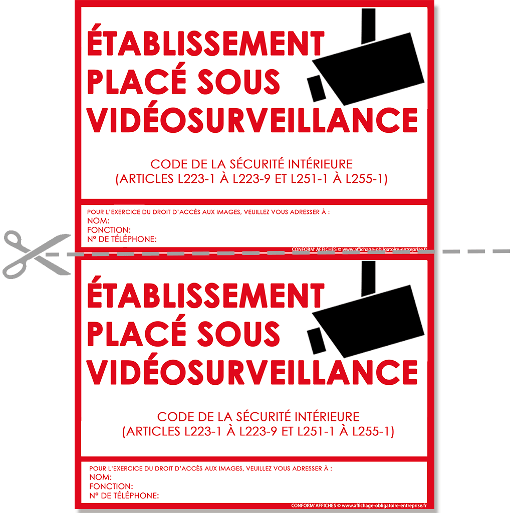 Affiche Obligatoire - Site Sous Vidéosurveillance - A4 - Rouge -  Dématérialisé Pdf